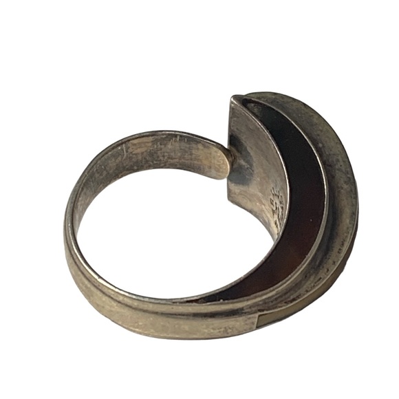 Vintage FCA Amber Inlay Taxco Mexico Sterling Silver Modernist Unique Men’s Ring - Picture 10 of 14